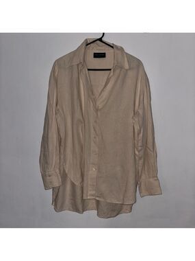 Lane Bryant Cream Linen 14/16 Button Down Shirt Top
